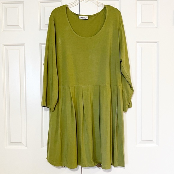 bryn Walker Chartreuse Green Long Sleeve Tunic Dress w/pockets. Size Large - Picture 6 of 14